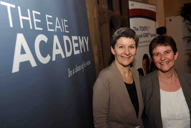 Nadine Burquel (right) and co-facilitator Fiona Hunter, past EAIE President, at Birmingham University to give a two -day benchmarking workshop on internationalisation