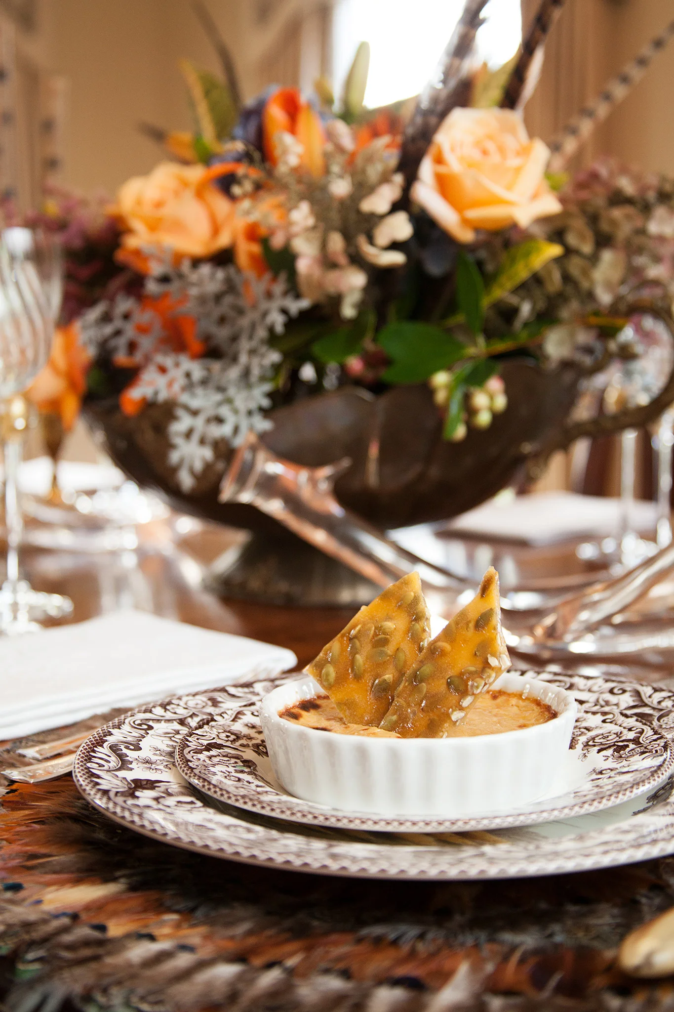 Pumpkin Creme Brulee with Ginger Pumpkin Seed Brittle