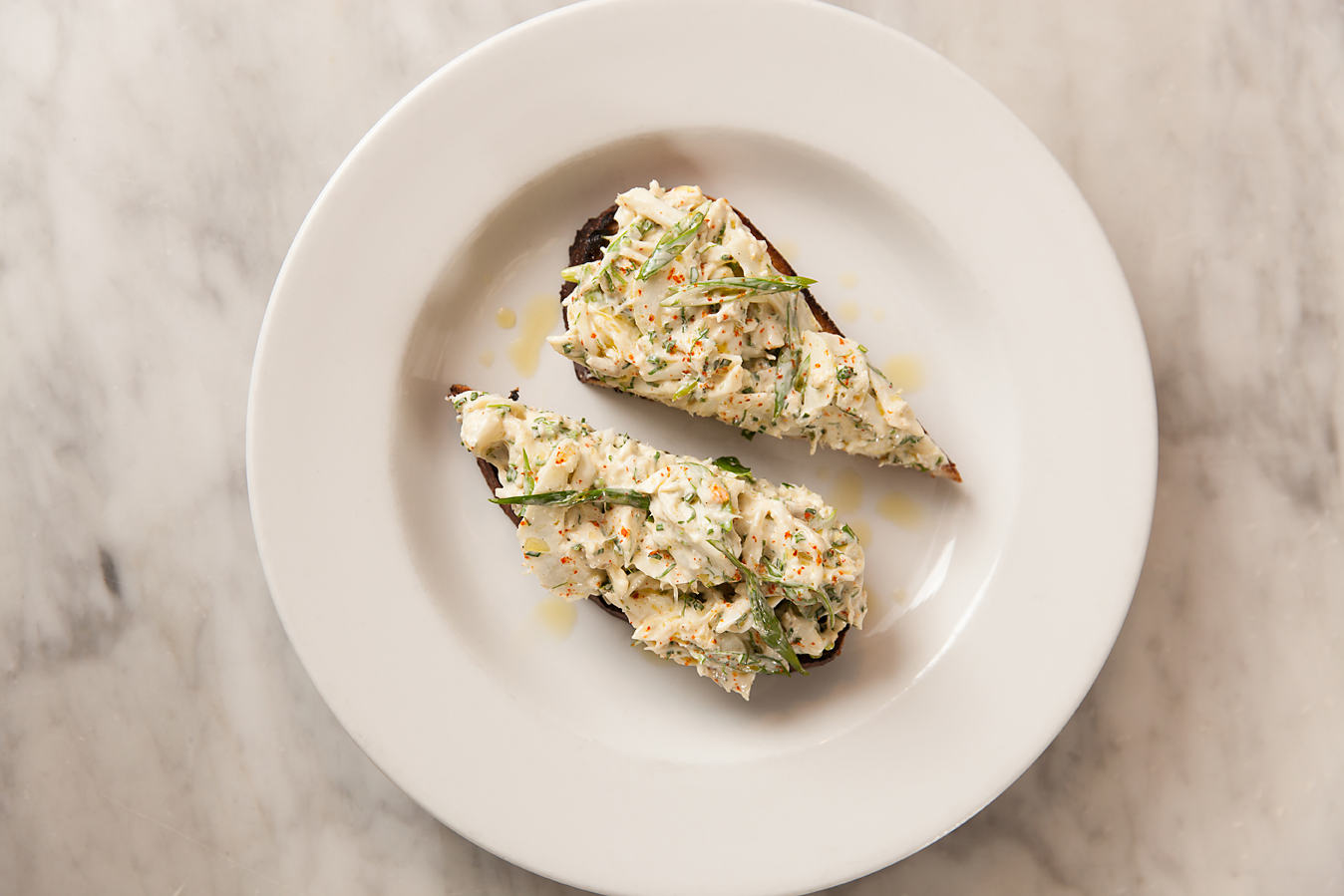 Crab Toast with Fennel from Bud and Alley's Pizza Bar in Seaside, Florida.