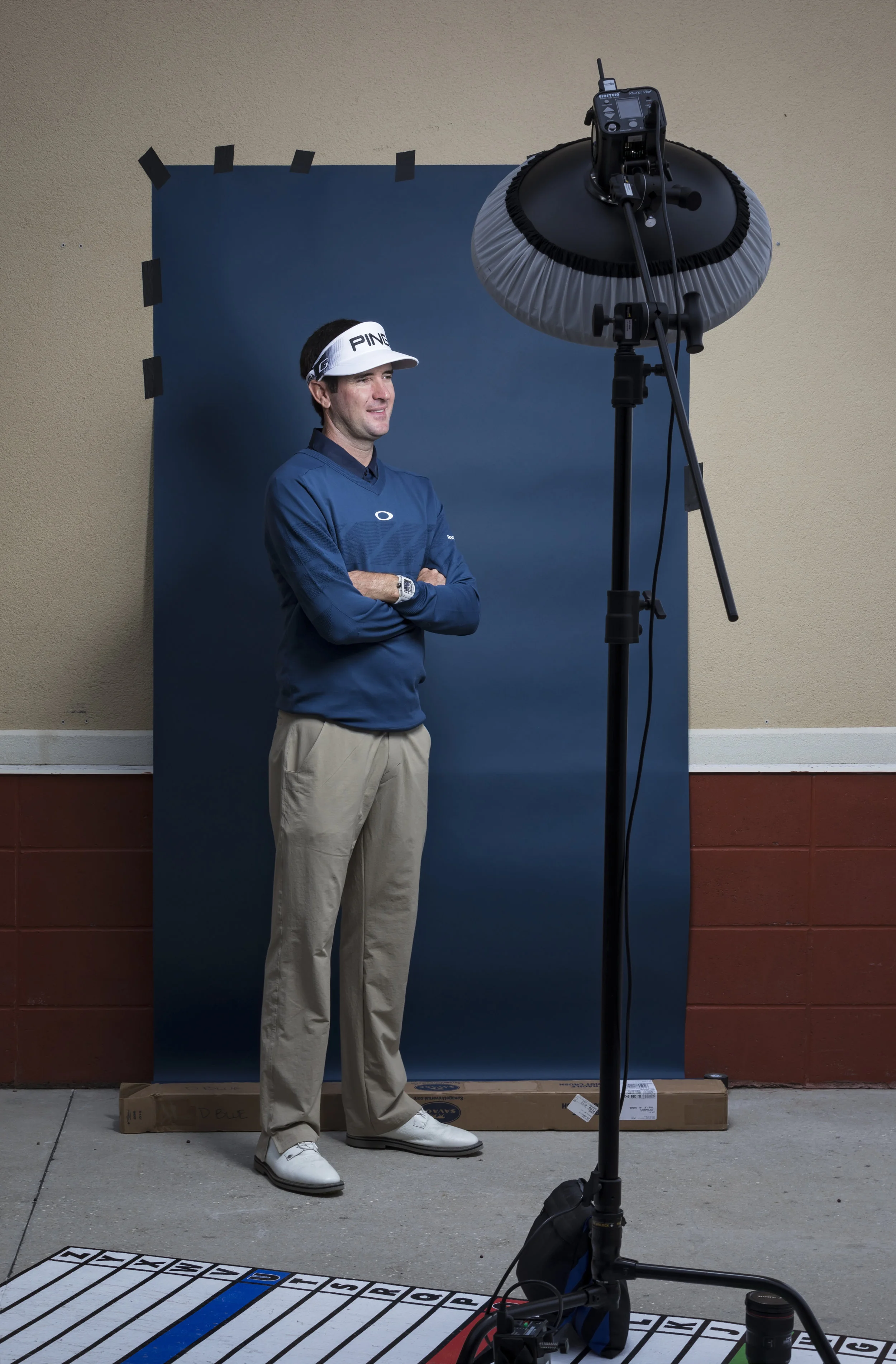 A bts shot of the quick and easy backdrop we setup for an additional safety headshot for the magazine.