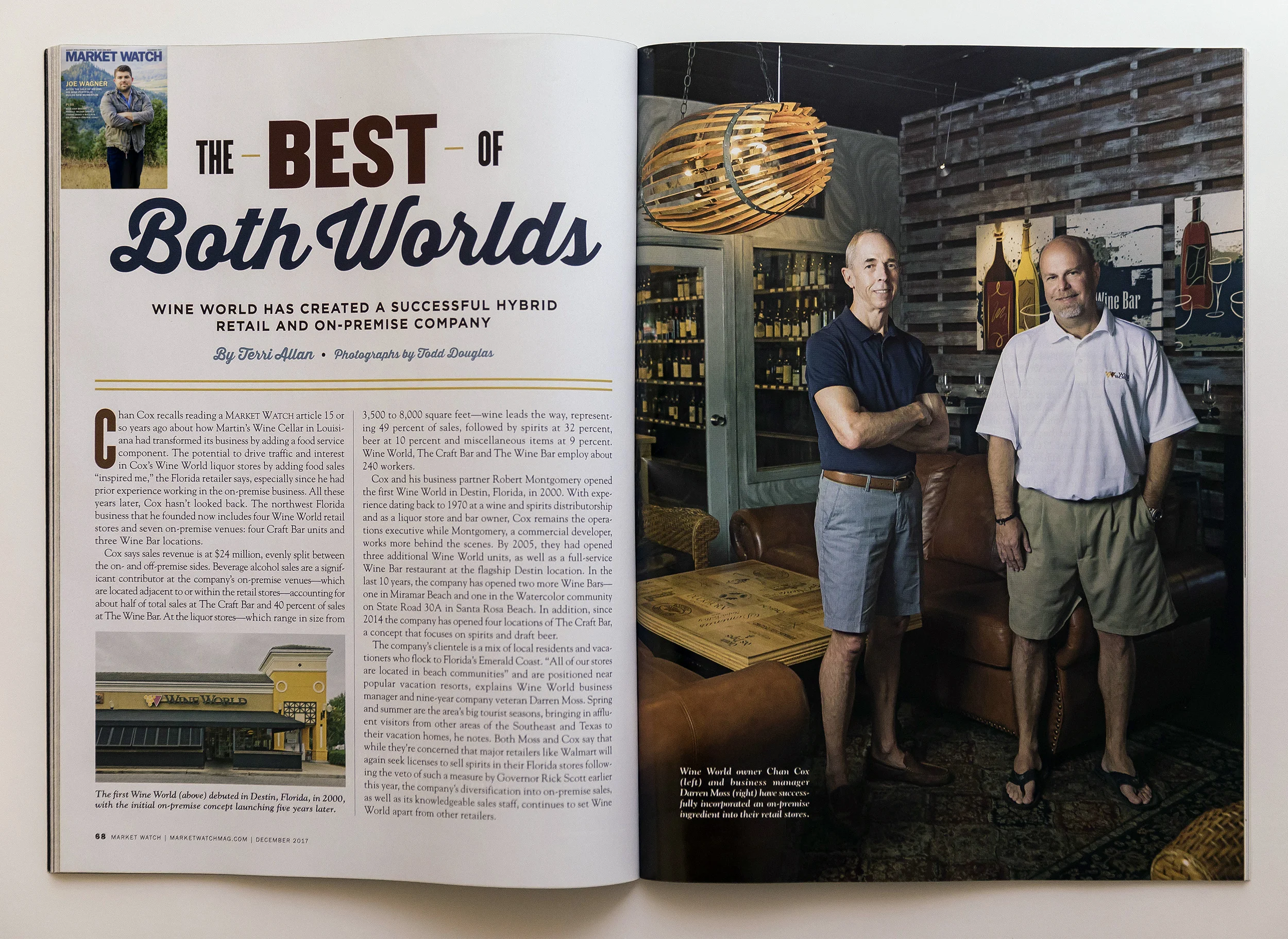 First two pages of the article about Chan Cox's Wine World in Destin, Florida.
