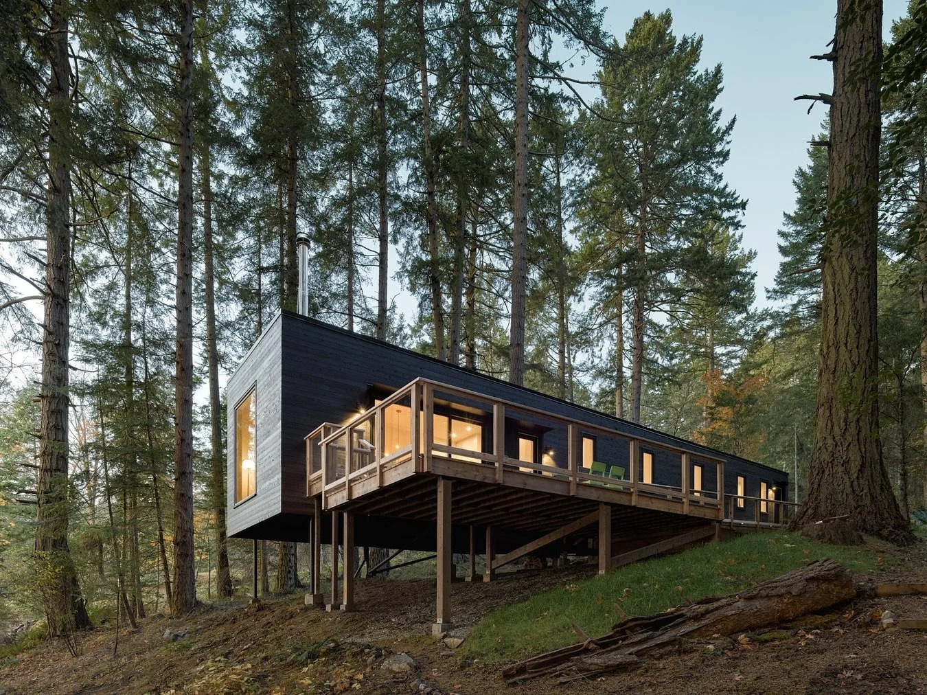 From the exterior, the Forest Cabin disappears within its natural setting. From the interior, the light plywood cladding frames the forest in its views. 

Looking forward to a summer season of slowing down, and connecting with friends and family at t