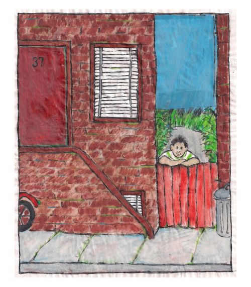 Watercolor pencils, gouache on velum. From the late 1980's.