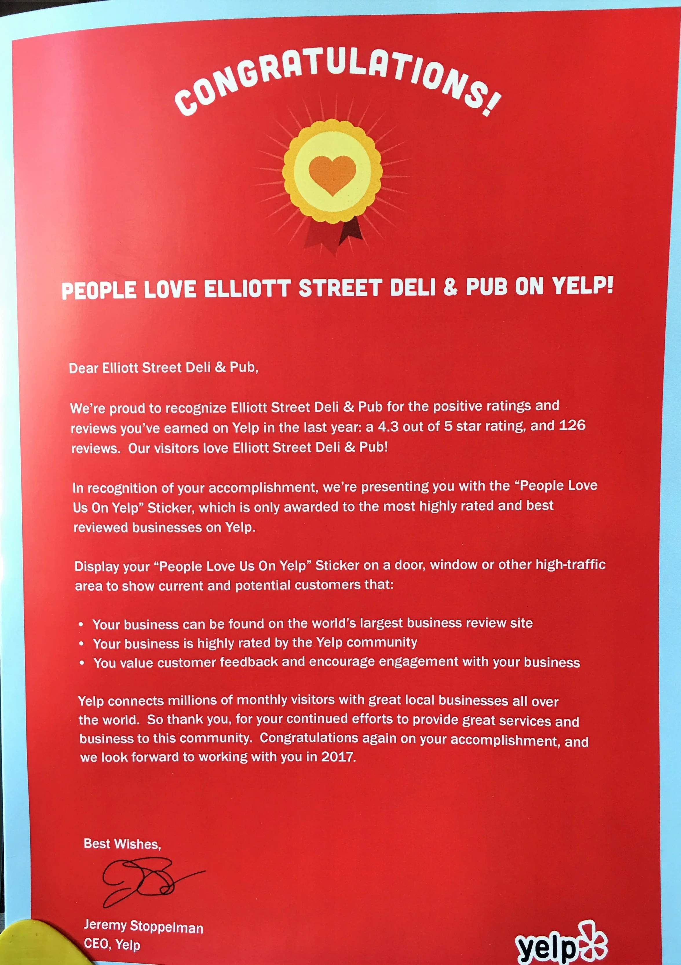 `Awarded to the most highly rated and best reviewed businesses on Yelp.'