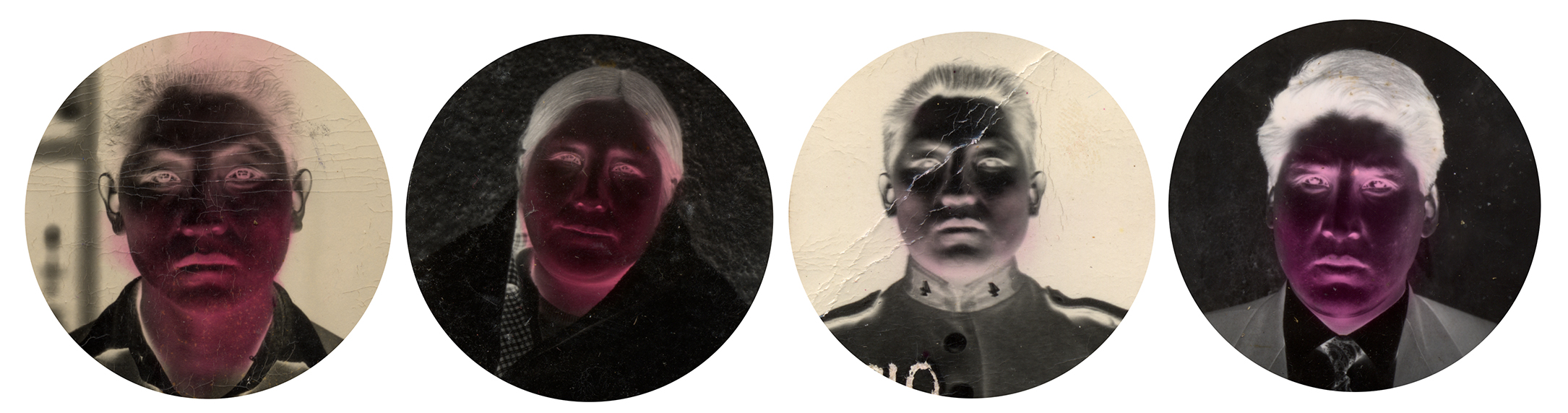 Whitening Identities Through applying red ink to the negative, the photographer makes the image lighter in tone. In this case, the photographer modifies the color of the faces of clients who ask him to, making them appear whiter. Fanon argues that colonized subjects internalize an inferiority complex induced by colonizers, which the colonized attempt to mediate by appropriating or emulating the culture of the colonizer—including appearance. Some clients consequently choose to modify their images to reflect an appearance more similar to the dominant perception of positive western attributes. Process of “One Minute PhotoPostcards.” Using photographic printing paper the photographer would expose a sheet of paper to obtain a negative image, the entire process involves developing, stopping, and fixing the image inside the camera itself, protected by a fabric that covers the photographer to insulate the process. During the process of negative creation, the image can be manipulated to change tonalities. In that context brushing the negative with red ink provides a filter to obtain a lighter tonality on the skin. The negative is then placed on a stand in front of the camera and photographed (to obtain a positive), developed, stopped, and fixed, and then the final print is washed in a can of water attached to the tripod.
