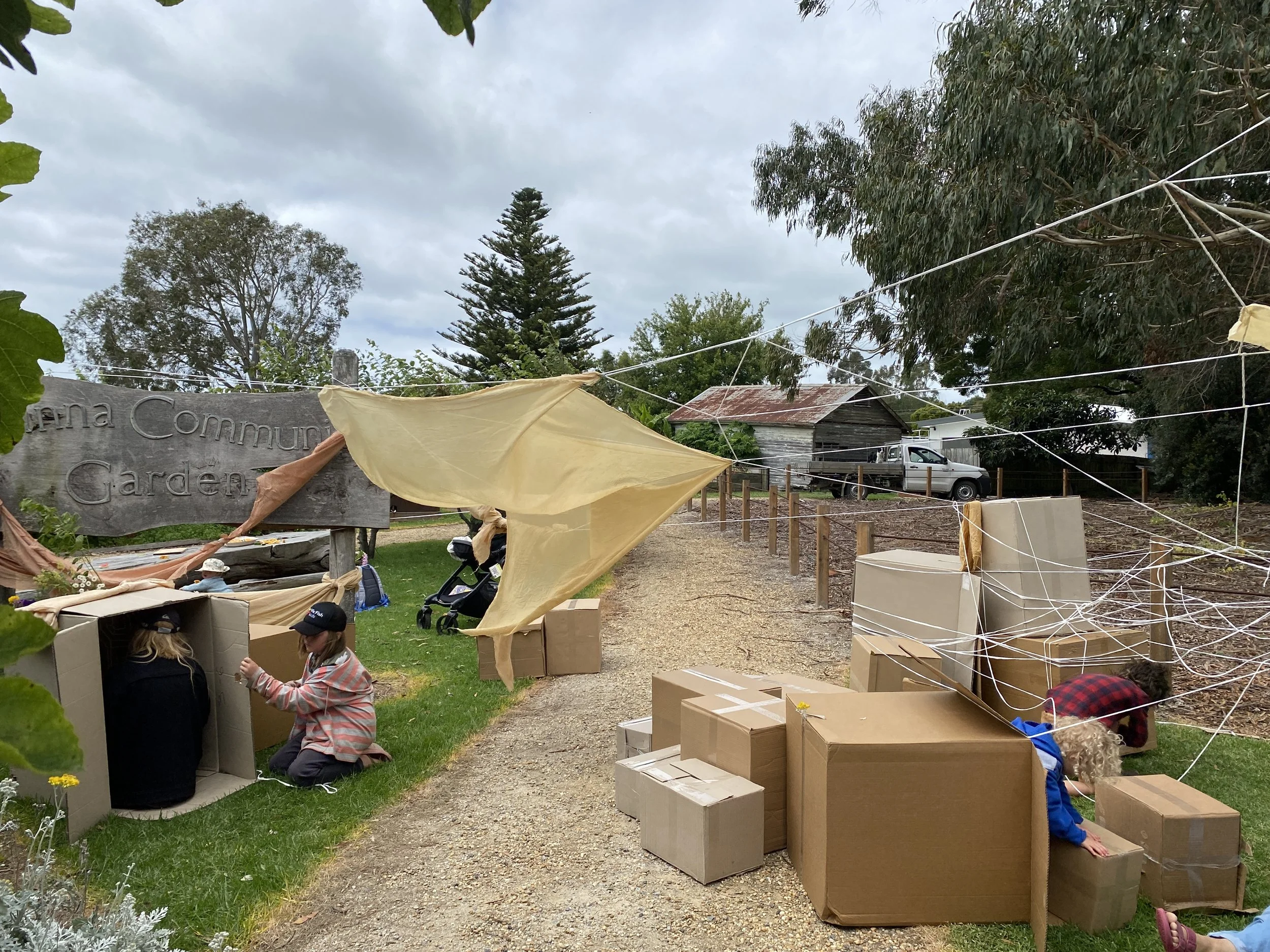  Play/Space, Foster ArtCubes, Manna Gum Community House (2024)   Play/Space was a one day installation, art activity, taking place in the Manna Garden, Foster. On Wednesday 12 December 2024, the local playgroups and families were invited to create a 