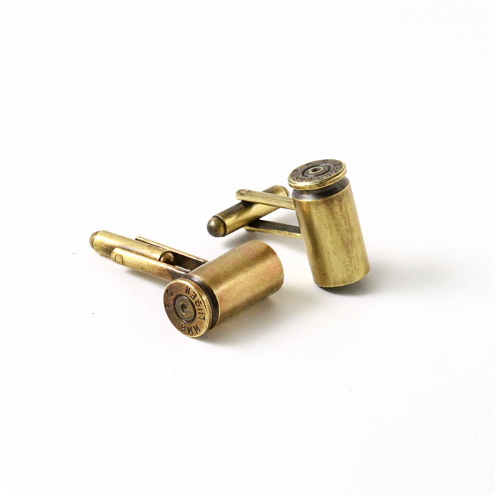 9MM Aluminum Bullet Casing Cufflinks with Clear CZ 