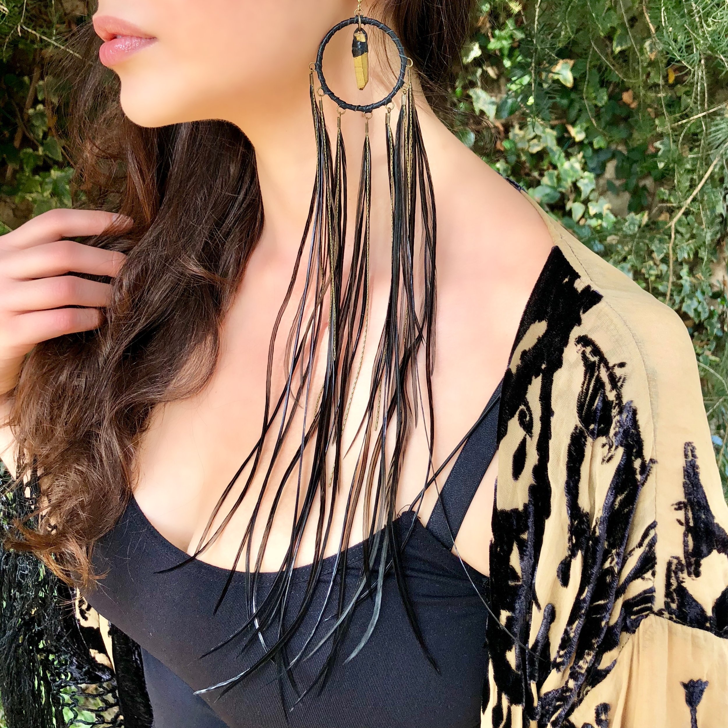 Dream Seekers - Hairy Growler - handmade feather earrings