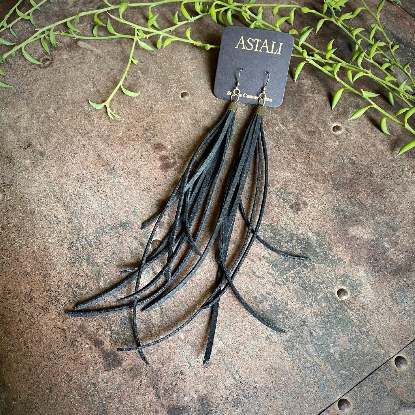 ✨New VEGAN leather options for our classic black leather tassel earrings✨antique-brass or silver findings✨