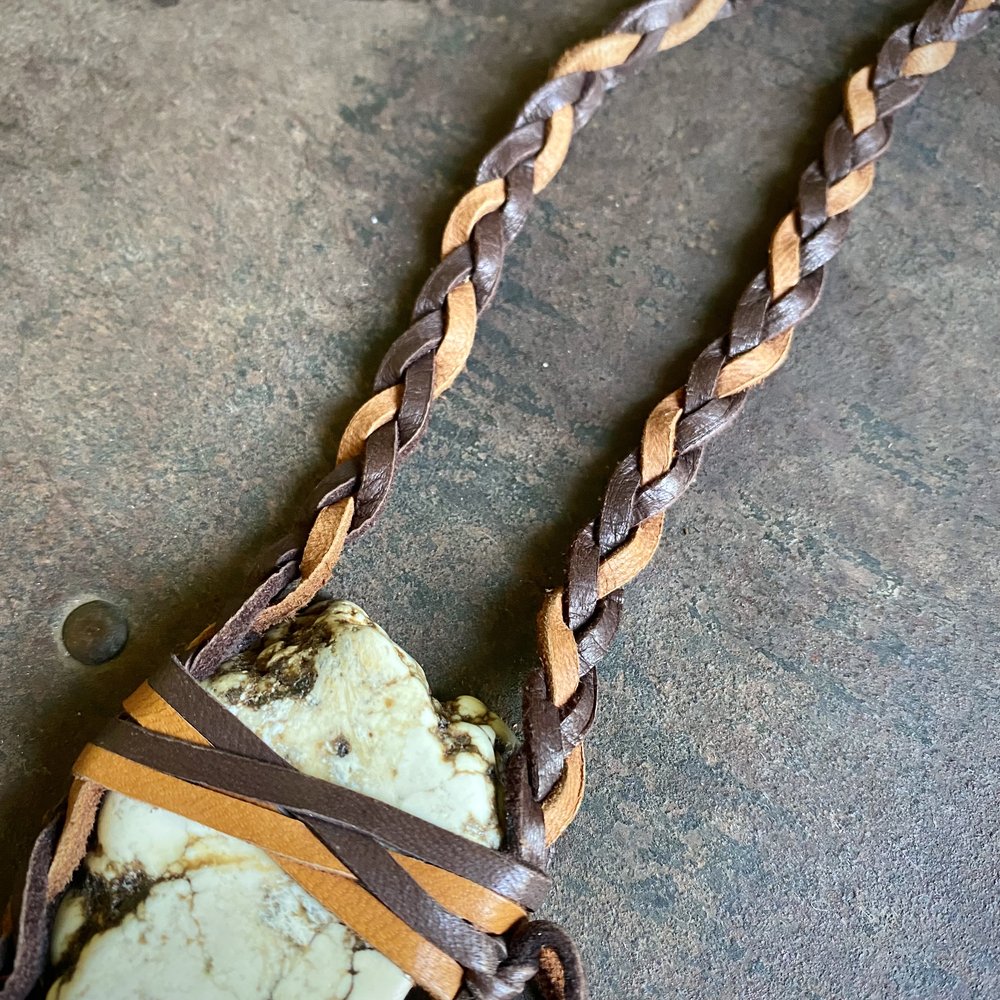 Braided Leather Necklace - Black/Rust