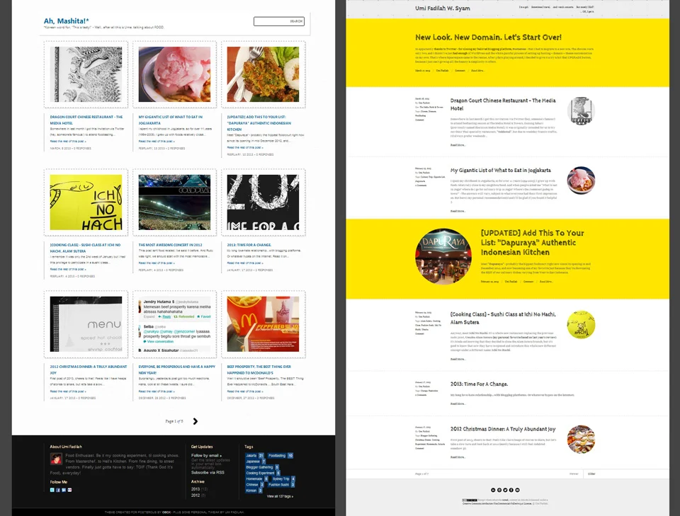 Old site by Posterous vs new site by Squarespace.