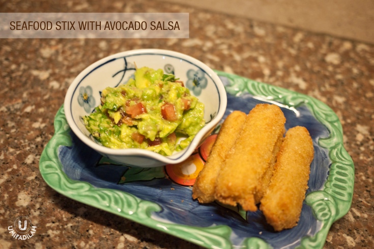 Seafood Stix with Avocado salsa. Fiesta Seafood that I use: Seafood stix. Dipping done within 5 minutes!