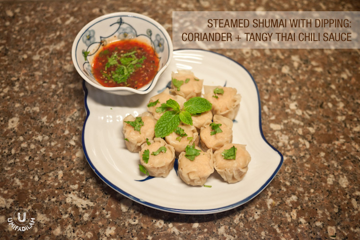 Coriander with Tangy Thai Chili Sauce. I used Shrimp Shumai for this.