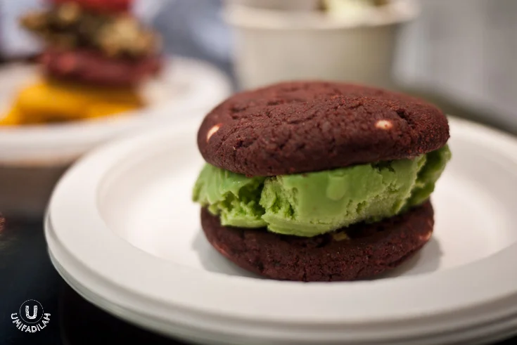 Red Velvet Cookies with Matcha Ice Cream.