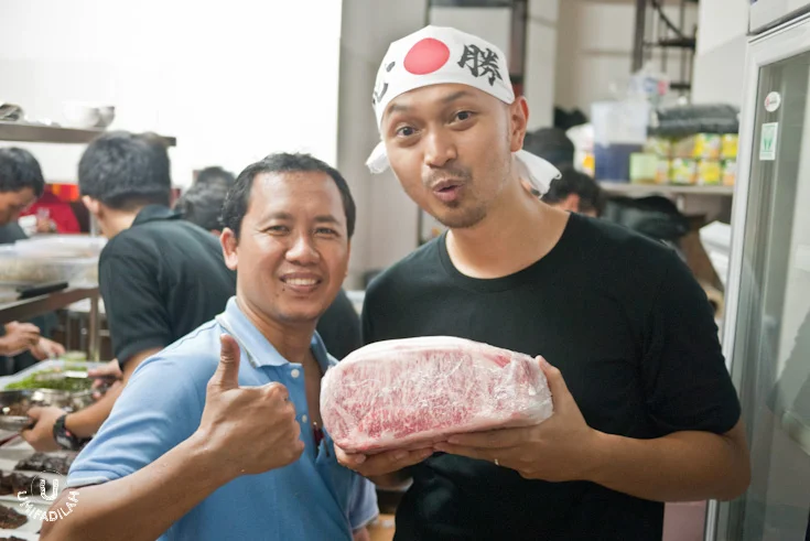 Chef Afit and his Executive Chef at HolyGyu, holding the almighty Kobe bundle.