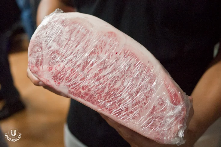 Kobe Beef. Even when covered with thick plastic wraps, you can peek at its marble can't you?