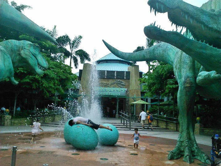 Still at Universal Studios Singapore. He must be soaking wet.