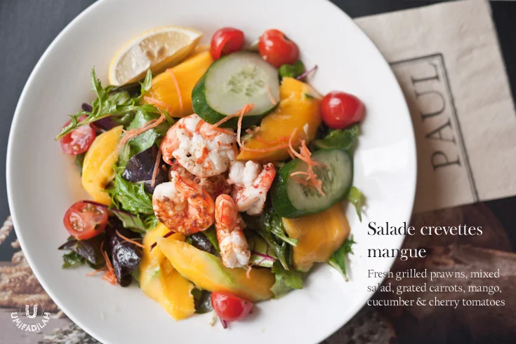 Salade crevettes mangue (IDR 100k). One of the most beautiful thing to order from their menu. Seriously: perfectly grilled prawns, mixed greens, carrots, mango, cucumber, cherry tomatoes – every element has a distinct bold color that stands out among each other. Drizzled with light vinegar dressing this dish is not only beautiful but is guaranteed to refresh your taste buds. Oh, its huge portion made it perfect for sharing, too.