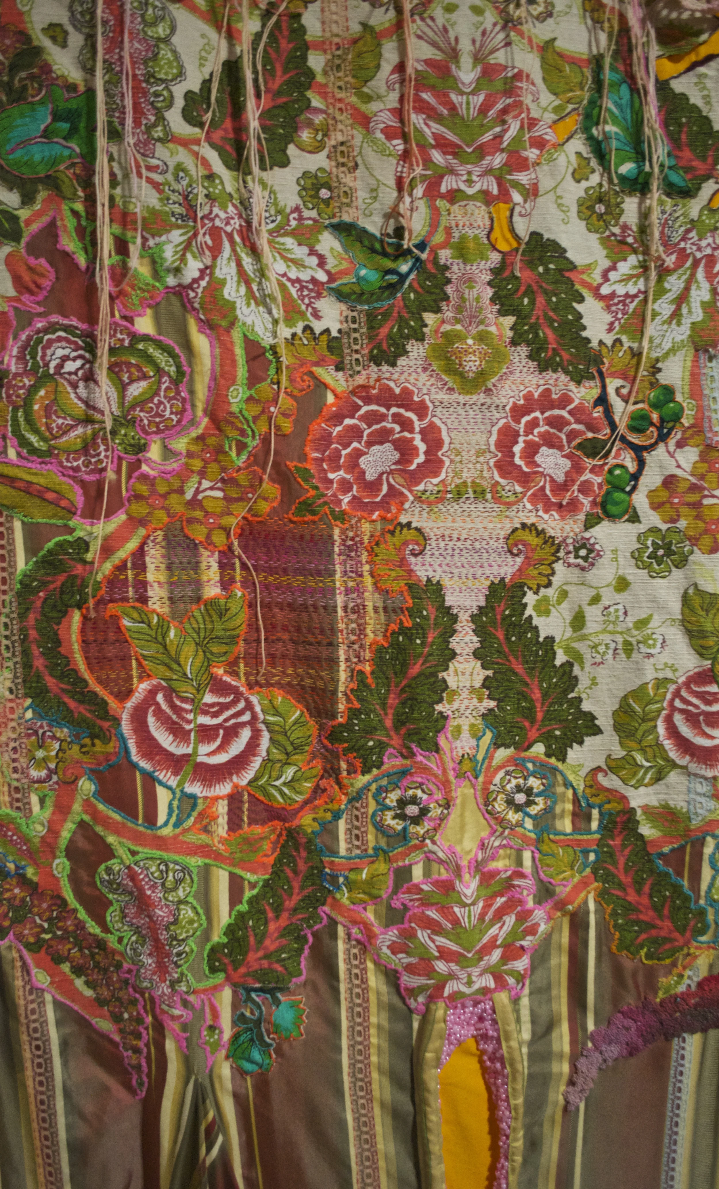 Fertile Landscape detail, 2016, 84x72x30, Re-appropriated fabric, thread, beads, trim BRINK v2: Space and Intimacy, Mills Gallery, Boston