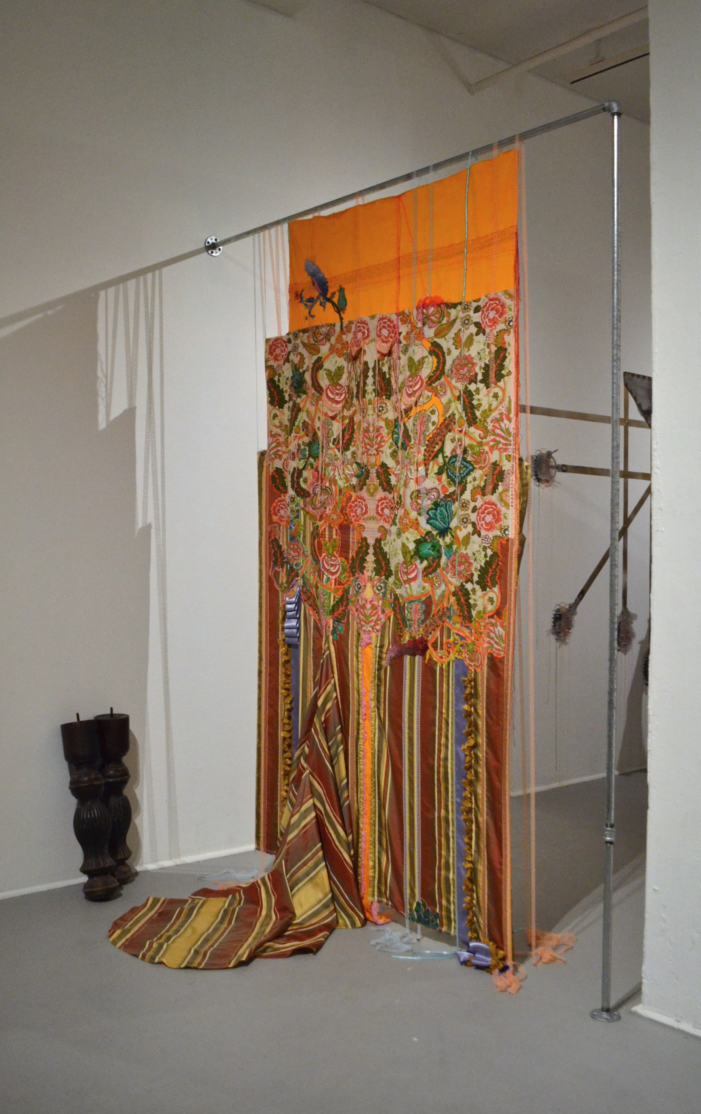 Fertile Landscape, 2016, 84x72x30, Re-appropriated fabric, thread, beads, trim BRINK v2: Space and Intimacy, Mills Gallery, Boston