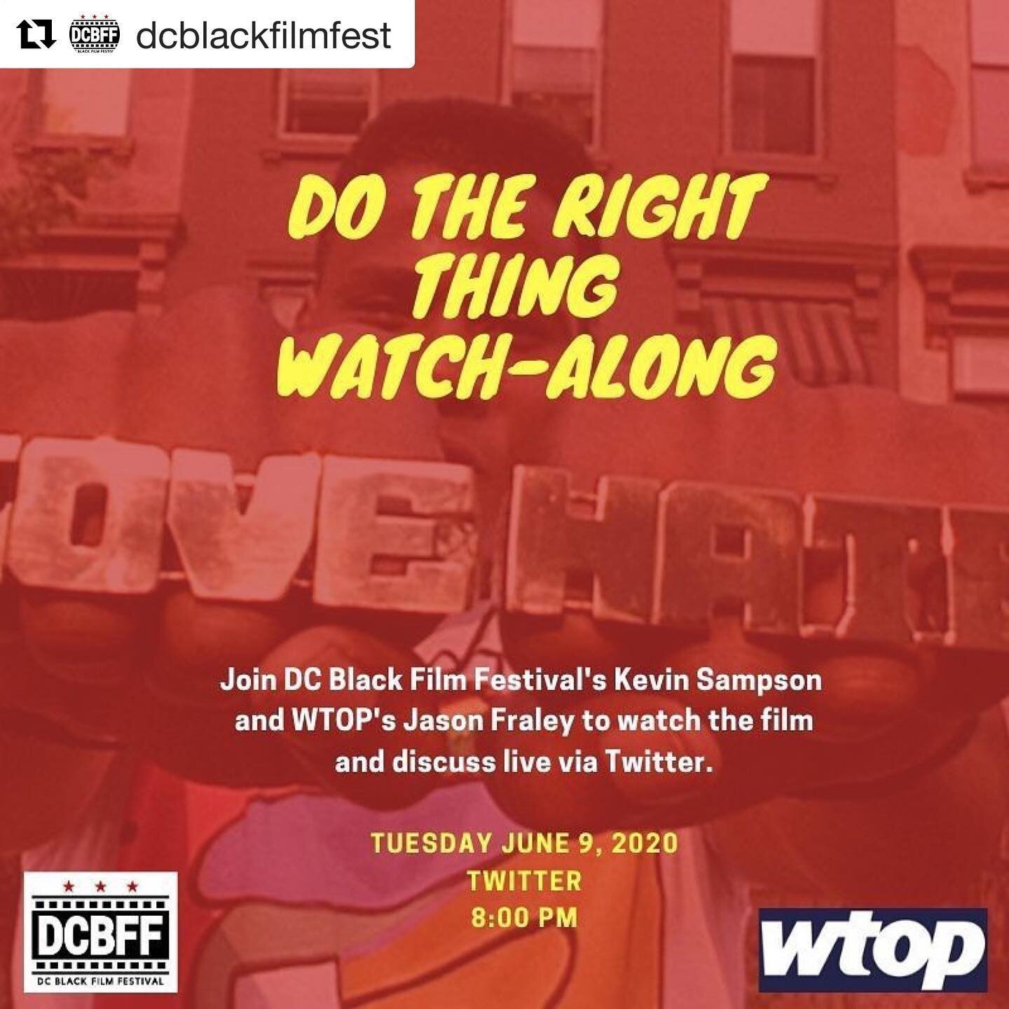 I&rsquo;m looking forward to this tomorrow! Join me!

#Repost @dcblackfilmfest ・・・
‪Join our founder Kevin Sampson (@picturelockshow) &amp; @wtopnews film critic @abovethejfray as they host a special live watch-along of @officialspikelee&rsquo;s mast