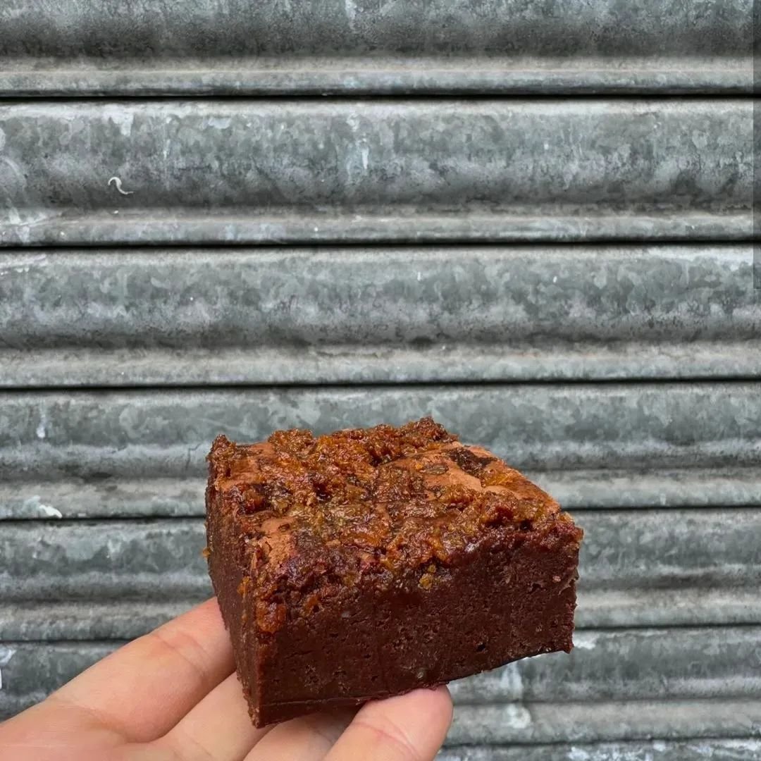 Caramelised miche crumb &amp; ocelot brownies by @twelvetriangles ... &quot;We make the miche crumbs with brown butter, honey, malt extract, brown sugar and salt then caramelise them until they are like sticky crunch cereal. We then top our brownie w