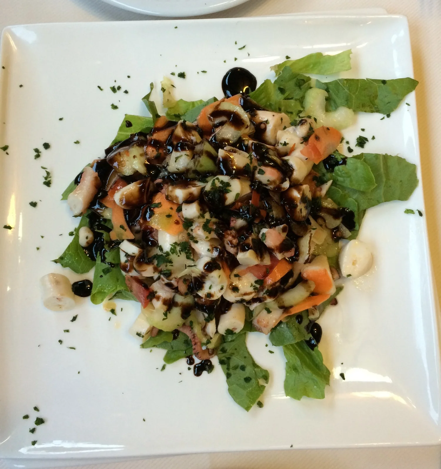 Octopus salad with balsamic reduction, so so good.