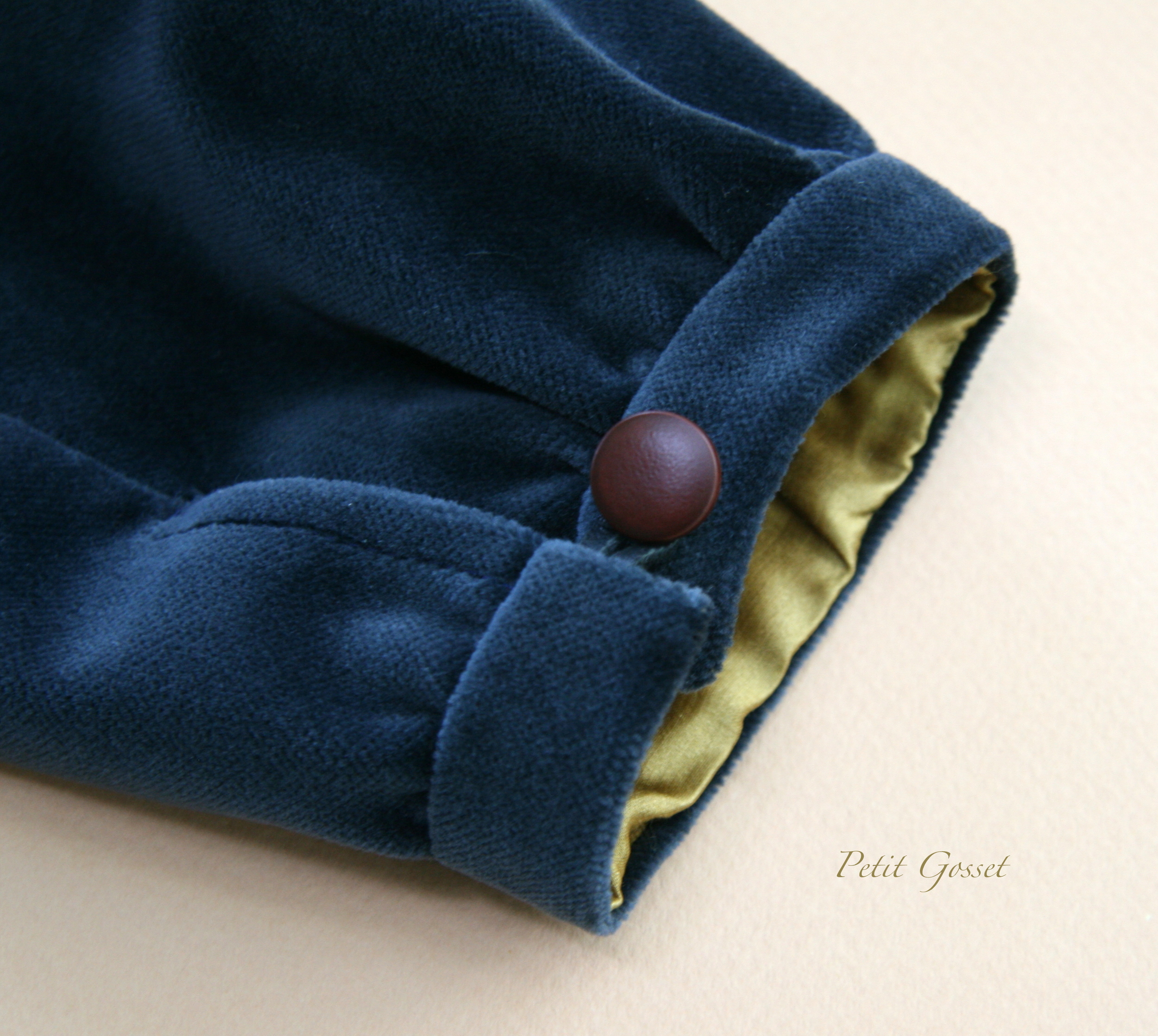 Silky soft vintage French cotton velvet + leather buttons + silk