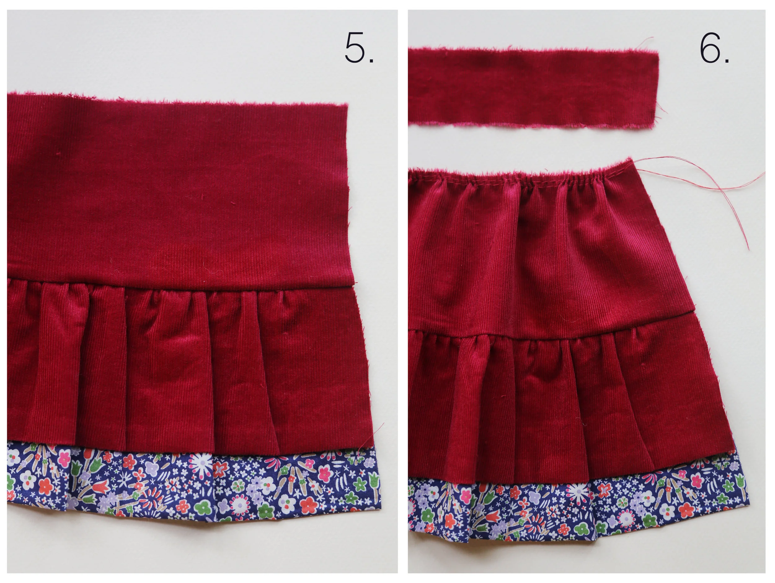 Step-by-step tutorial on how to sew a tiered skirt for an 18" doll, by Petit Gosset&nbsp;