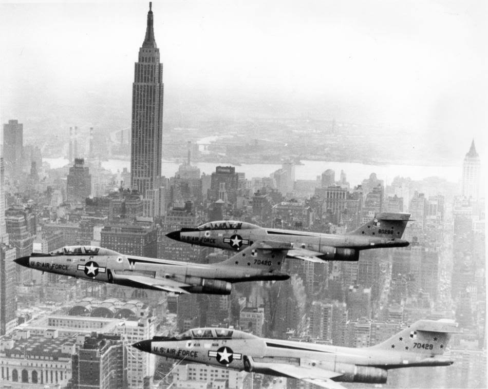 F-101 Voodoos in NYC. Is it the drink I had with dinner, or is the Empire State Building leaning to the right?