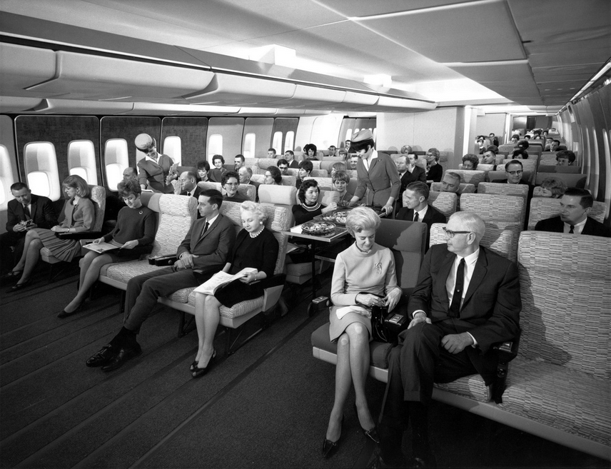 Compare/Contrast: Economy class on a Boeing 747 today and in the late-1960s…