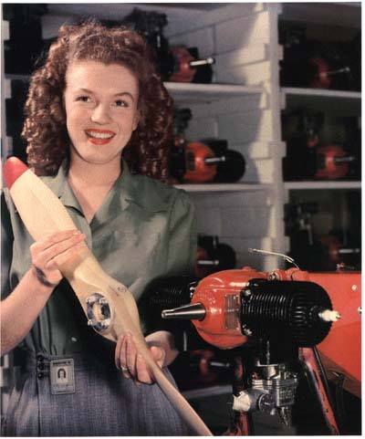 Recognize the assembly worker in this 1944 RadioPlane Munitions factory photo? Hint: She went on to star in "Gentlemen Prefer Blondes.".