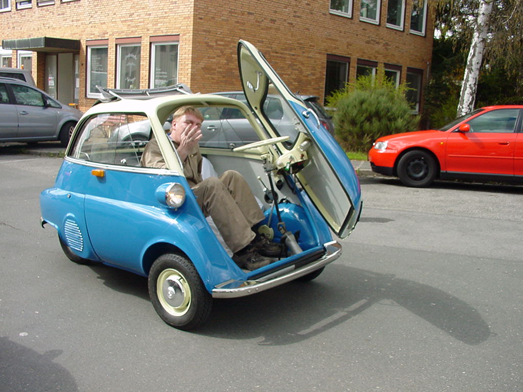 BMW's Isetta, the top-selling single-cylinder car in the world—161,728 units sold in '55. Still around, they get 90 mpg.