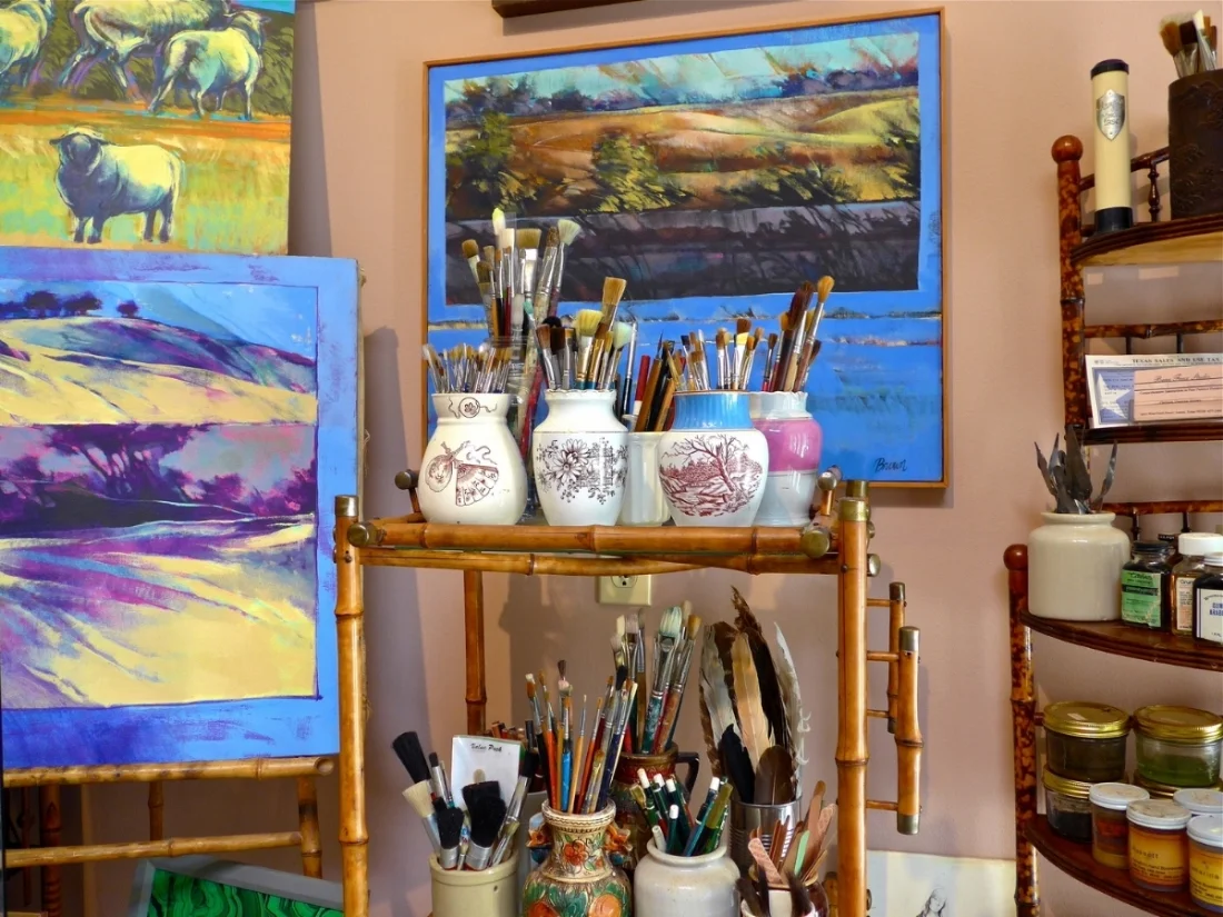 Patricia Brown’s paintings and brushes