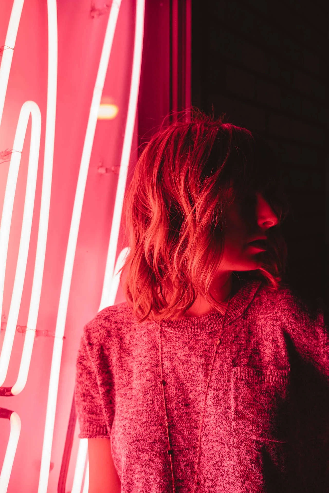 Neon Light Portrait in Brooklyn of Tia Meyers