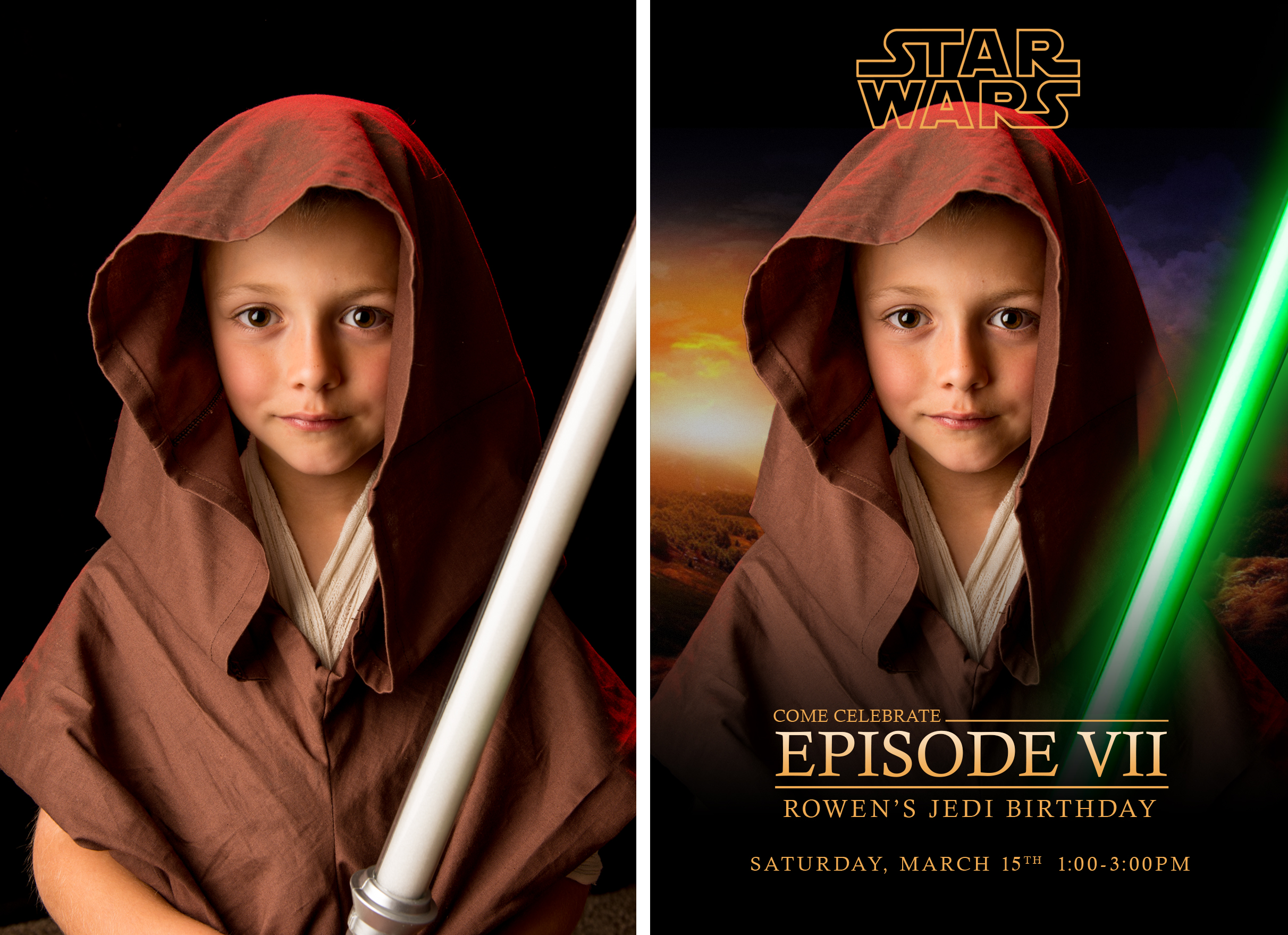 Background, lightsaber glow & foreground text adding in photoshop.
