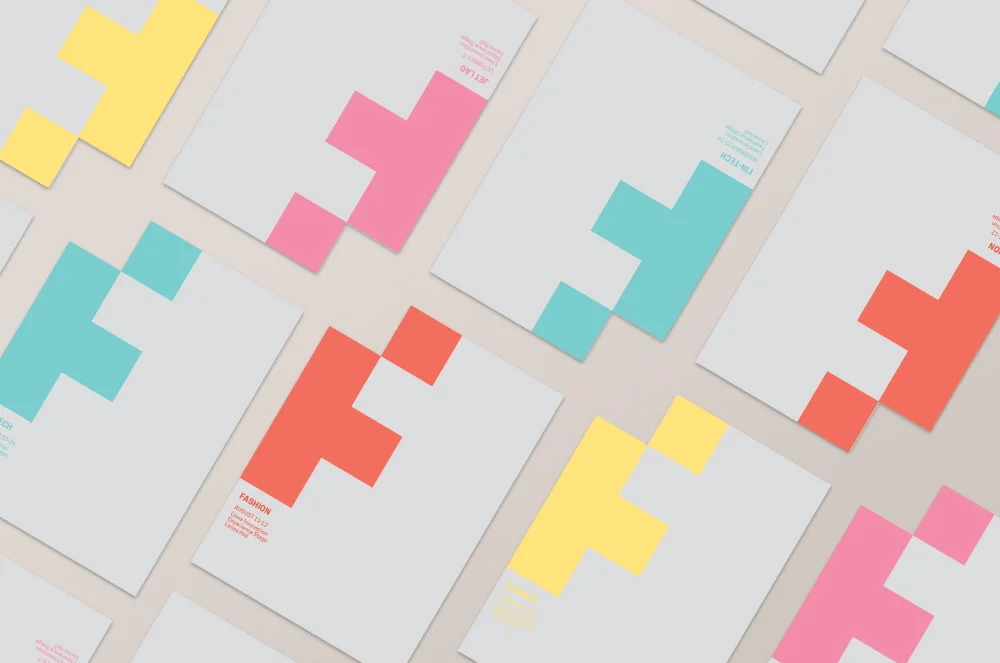 The deliverables for each event are unified by one dominant colour and backed up with neutrals to allow a distinct flavour for each, while retaining brand continuity.
