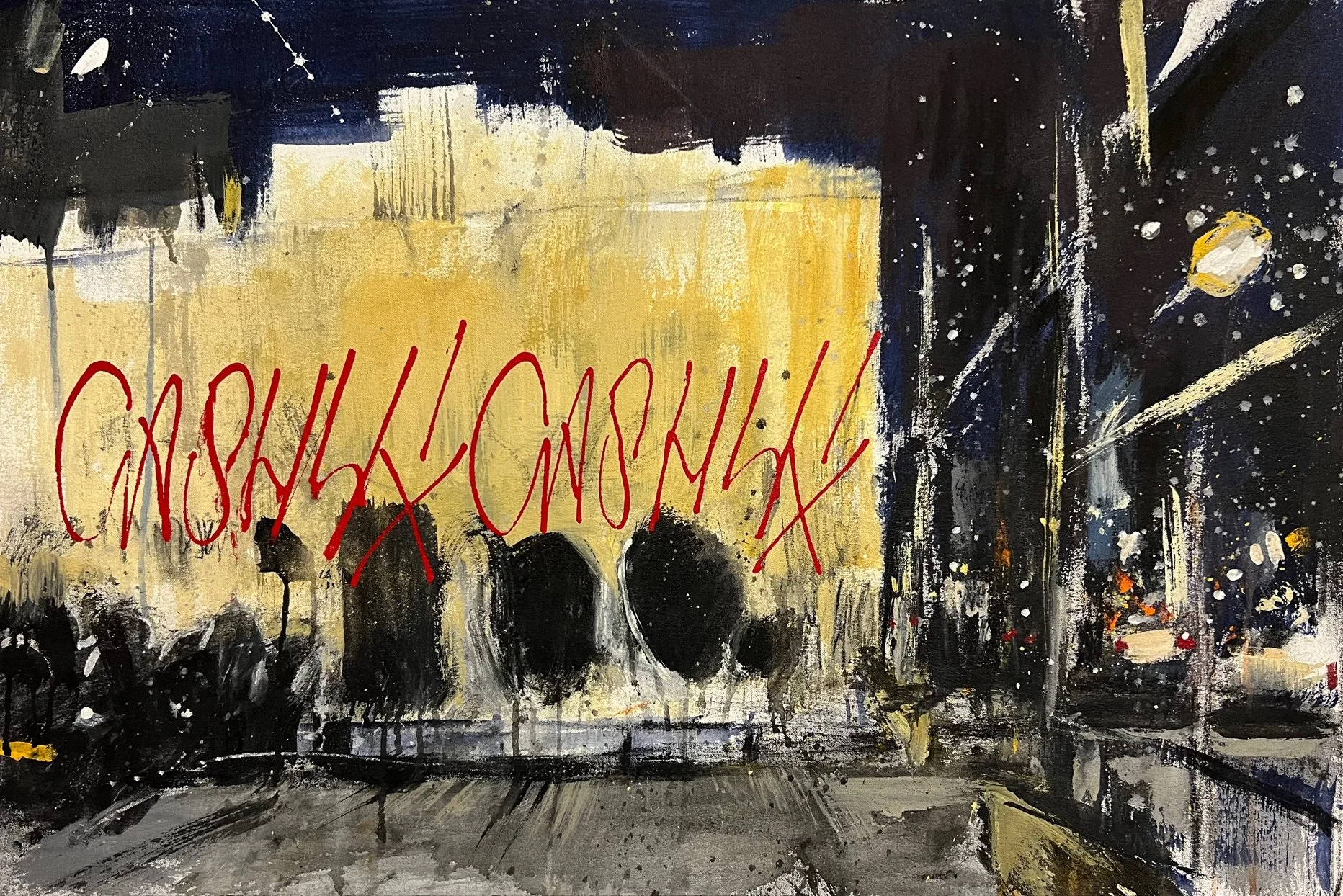 "Key Food Motherwell"
*Featuring CASH4
Acrylic, ink, KRINK and charcoal on canvas
24” X 36”  |  2019
$3,500
