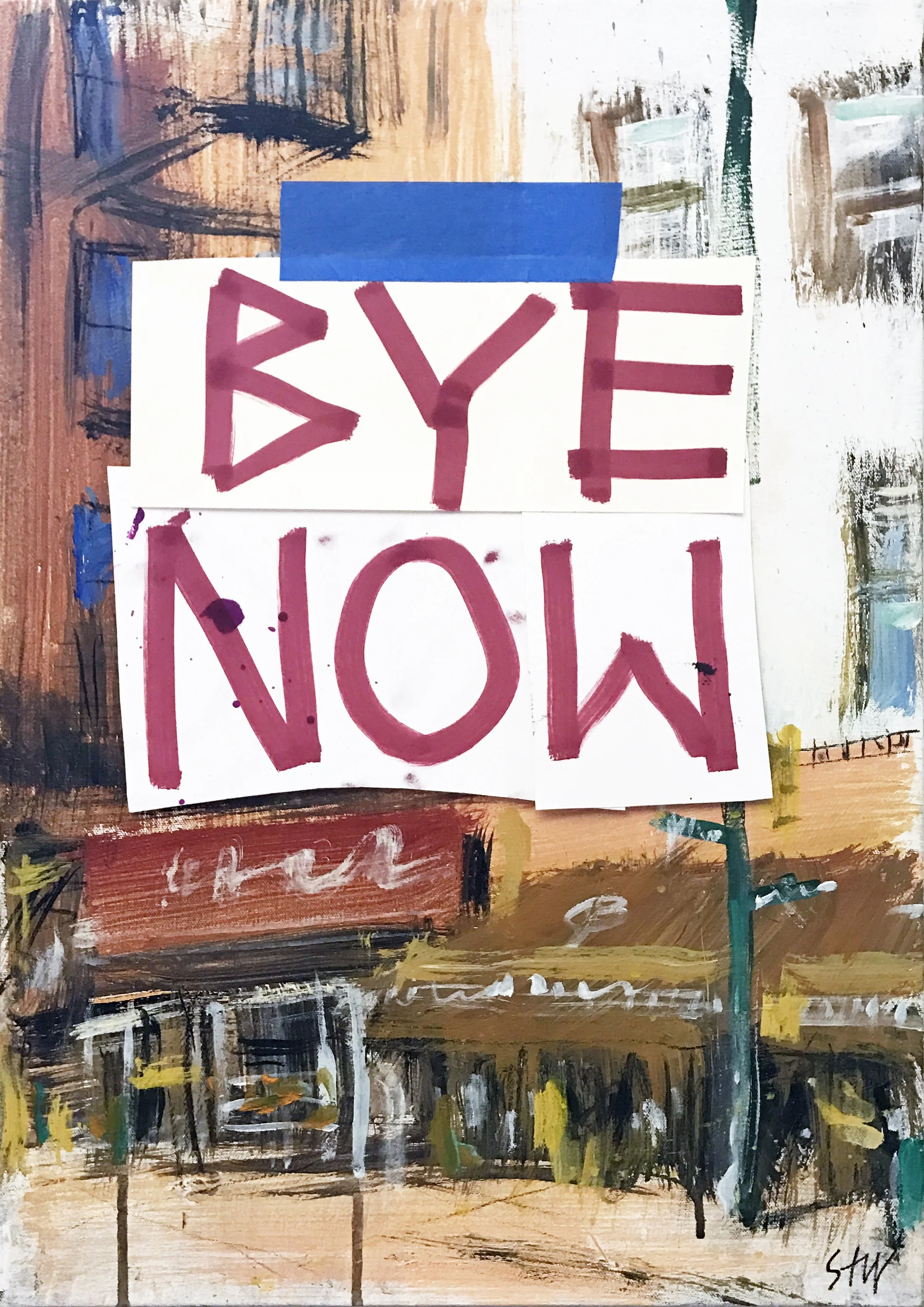 "BUY NOW"
Acrylic, paper, KRINK, and tape on canvas
18” X 24”  |  2018
$1,200