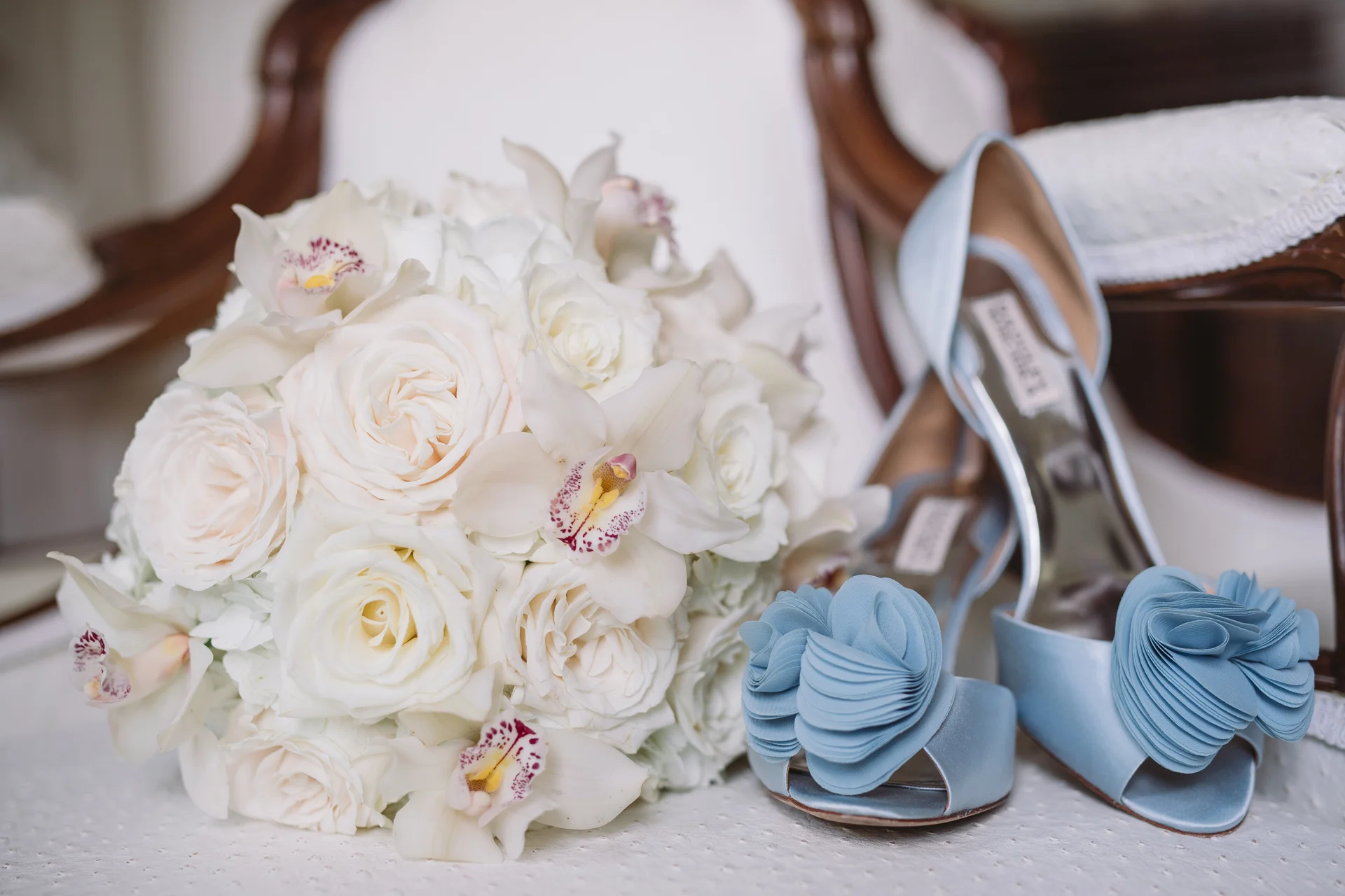 bridal bouquet and shoes