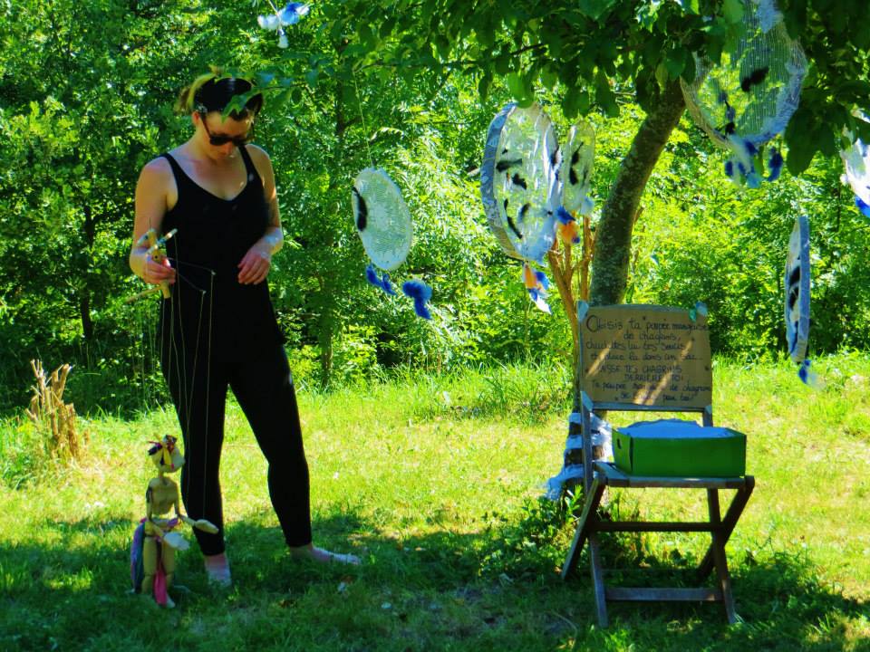 Astrid performing within my installation at the Fest des Marionettes. Photo by Kay Yasugi