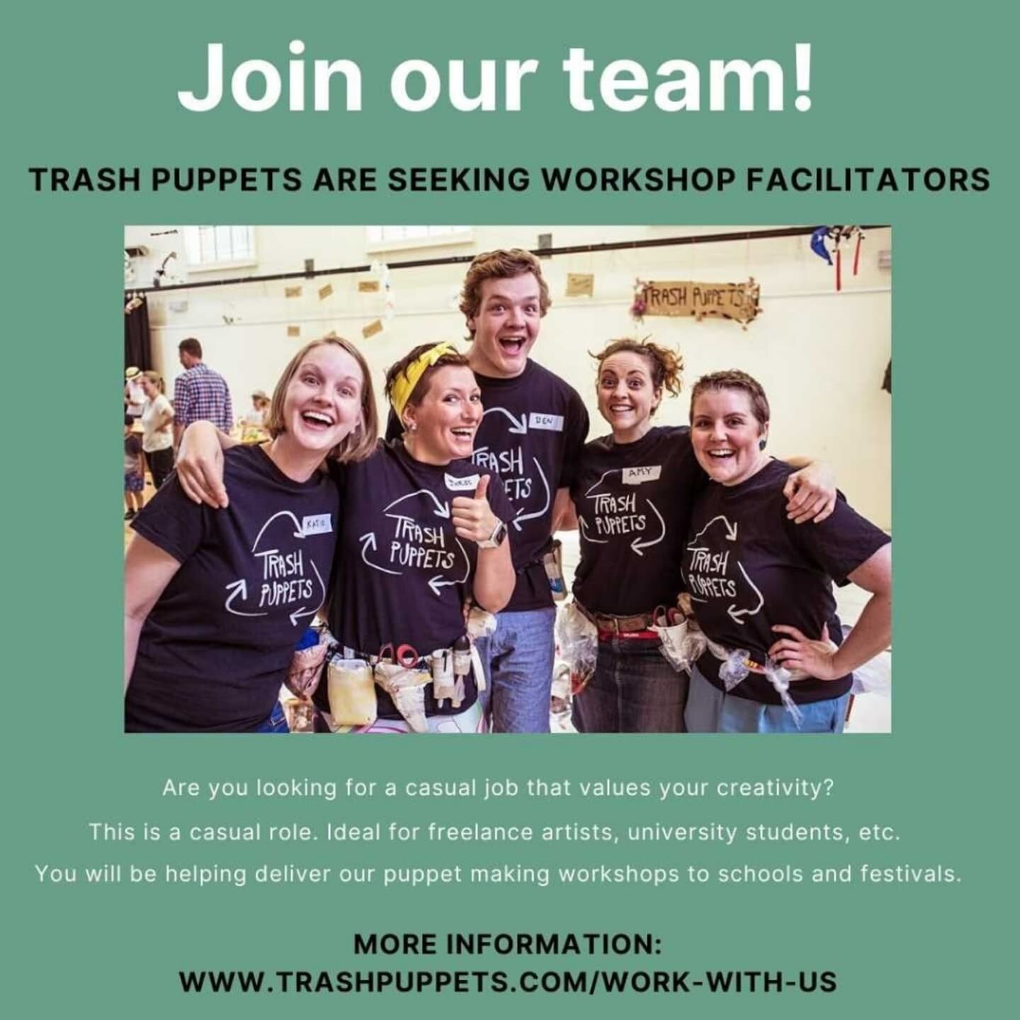 Want to work for Trash Puppets??

Over six years ago now my good friend @mslucykatebrown and I founded this amazing company. Since then, so many INCREDIBLE artists have been part of our journey. We would not be where we are today without our team, pa