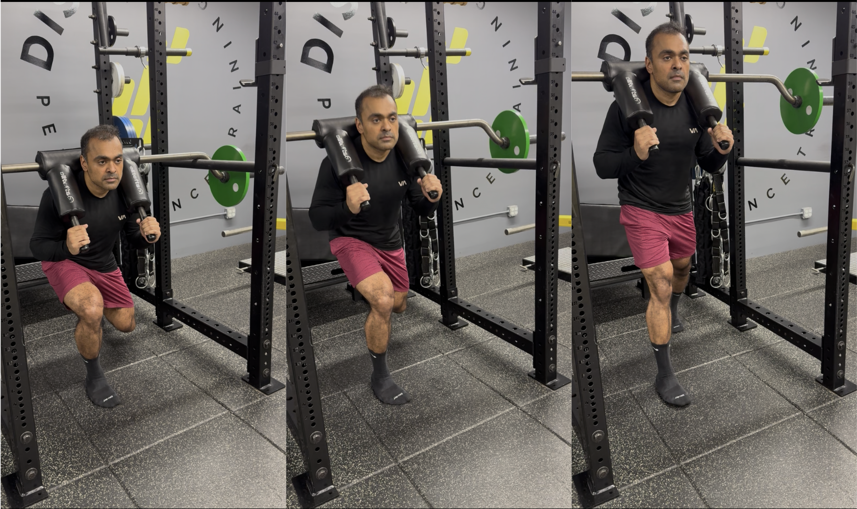 Male athlete performing a SSB Split Squat at DiSalvo Performance Training