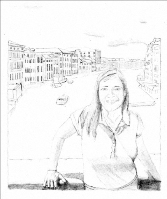 Figure 14: Julia in Venice, layout in Graphite on Watercolor Paper, 8" x 10"