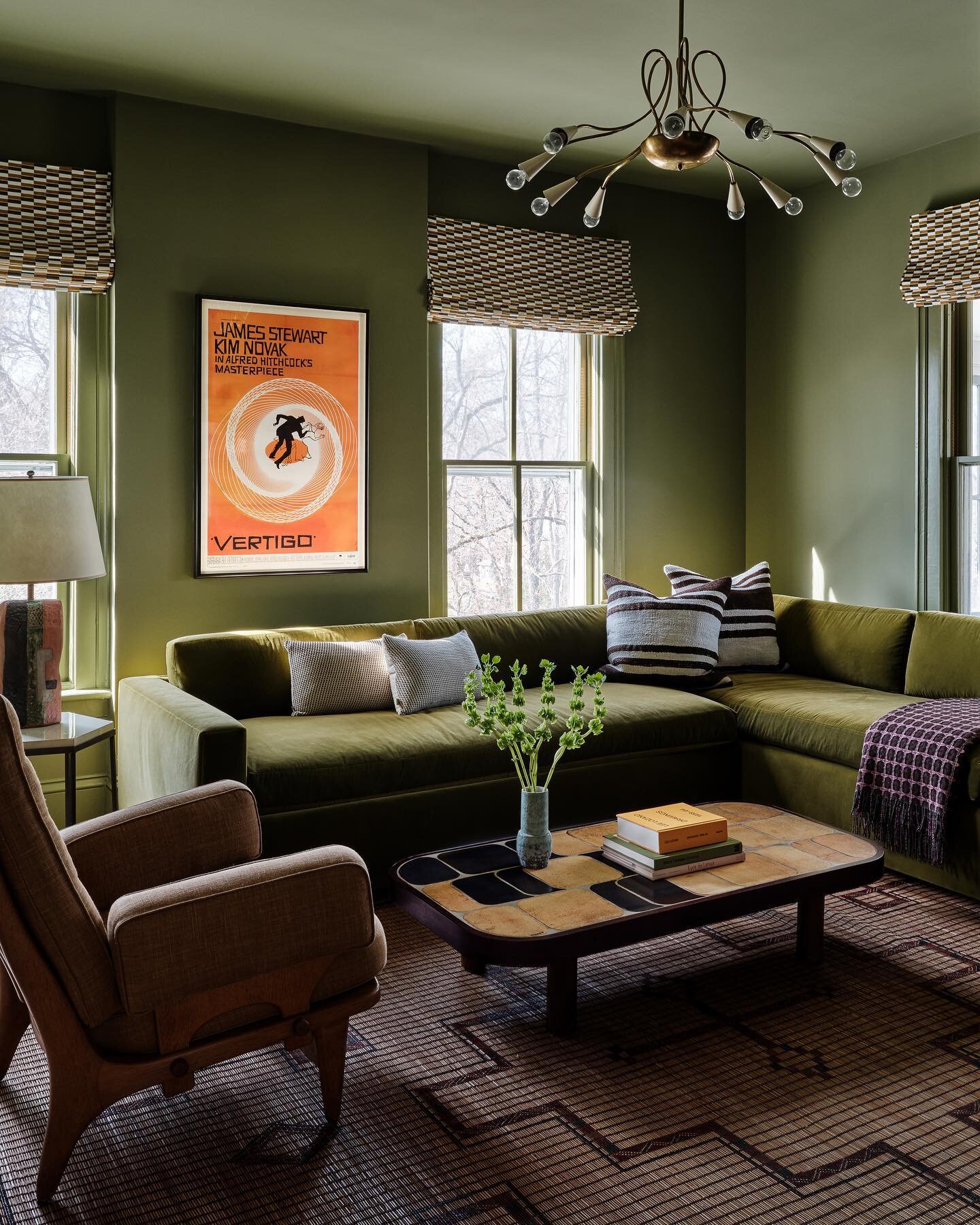 A moment in a time thoughtfully curated &amp; designed by @mtzipp 

&ldquo;A Den showcasing some of my favorite pieces from Mid-Century French Designers Roger Capron and Guillerme et Chambron. Set to a soothing backdrop of @farrowandball Olive.&rdquo