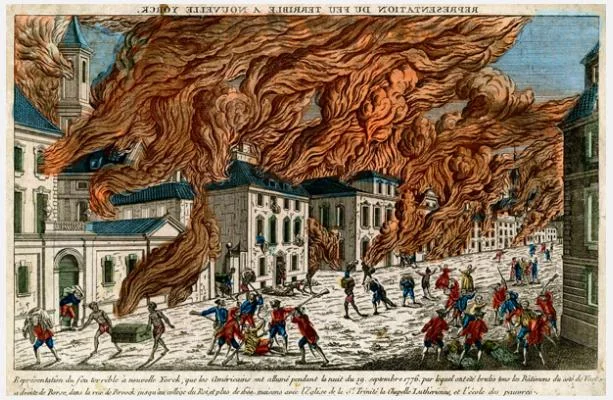 Franz Xaver Habermann (1721–1796), engraved by J. Chéreau, Représentation du feu terrible à nouvelle Yorck , 1776. New-York Historical Society Library