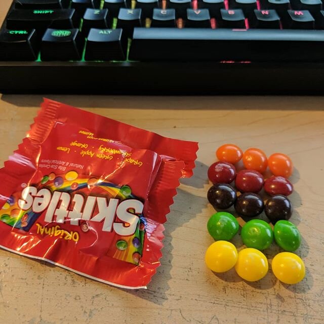Skittles package with a perfect distribution