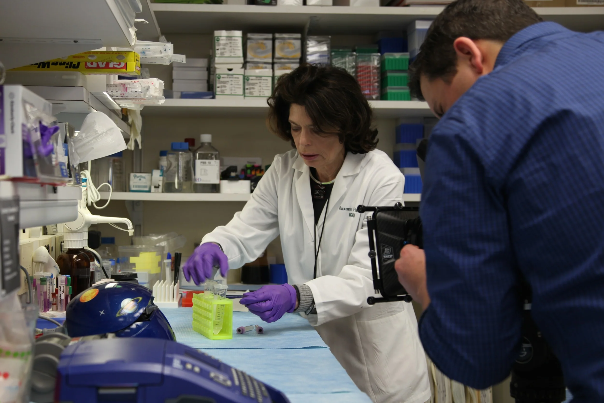Filming at a genetics lab in Maryland