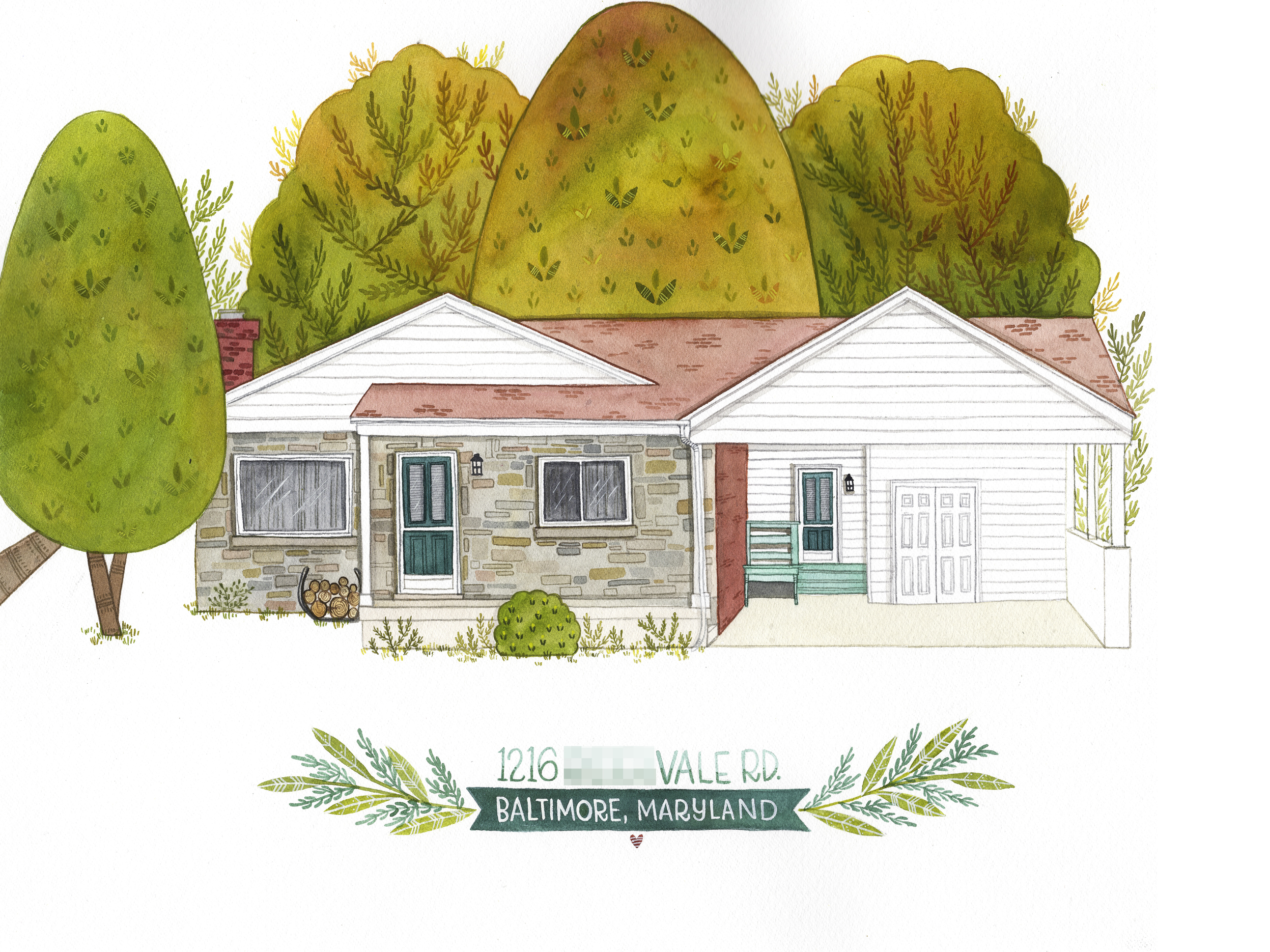 Becca Cahan Custom Watercolor House Portrait // BeccaCahan.com