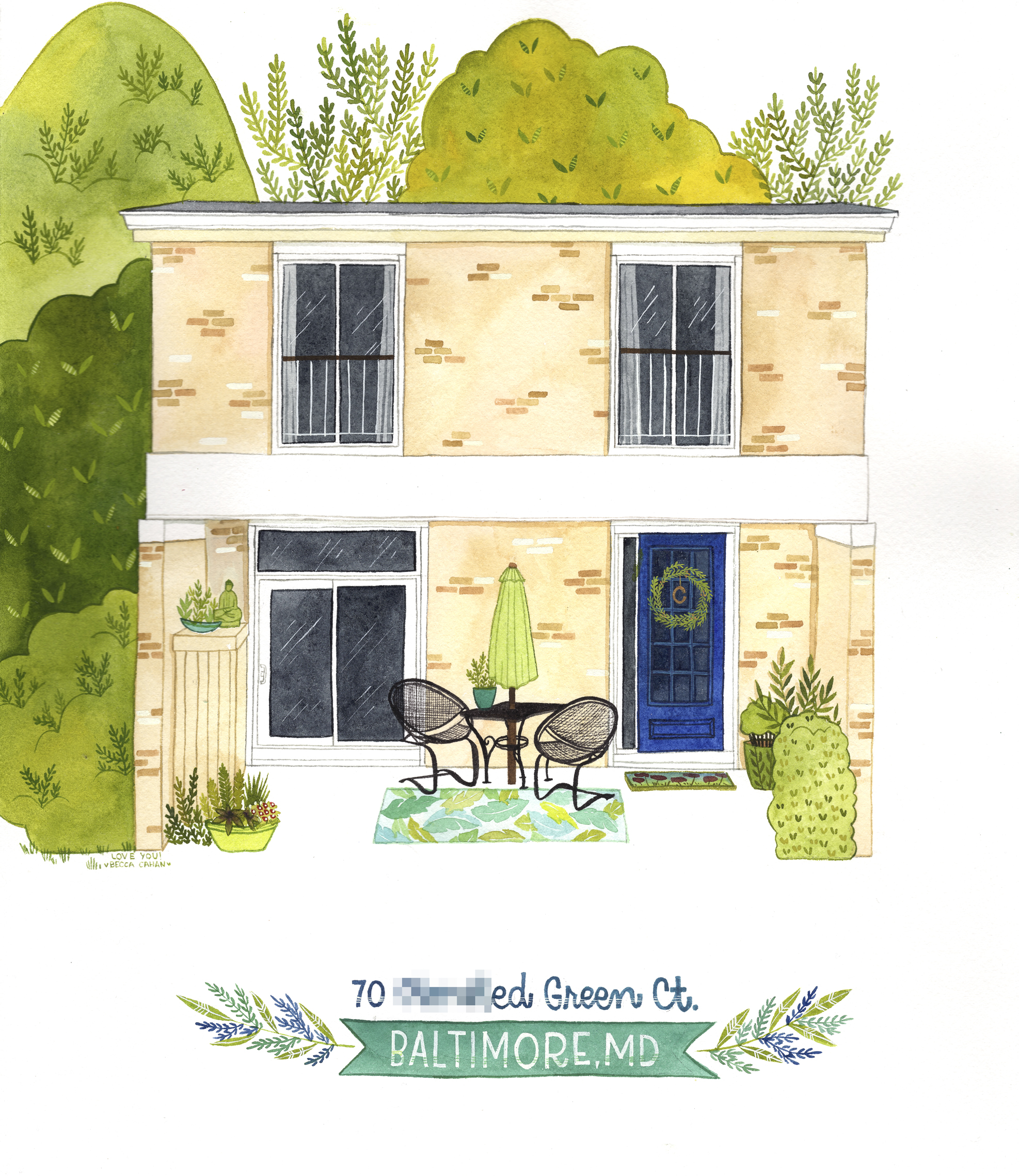 Becca Cahan Custom Watercolor House Portrait // BeccaCahan.com